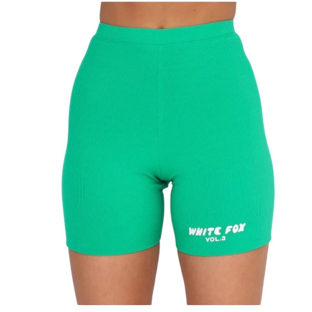 White Fox Offstage Ribbed Bike Shorts Womens S Green Vol. 3‎ High Waisted Logo